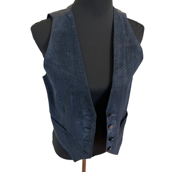 Mens Greatland Dark Blue Suede Vest Small Star Buttons - Picture 1 of 10